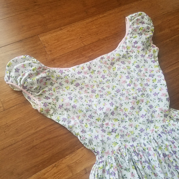 VTG Handmade Floral Poof Sleeve Dress XS S 4 - Picture 10 of 11